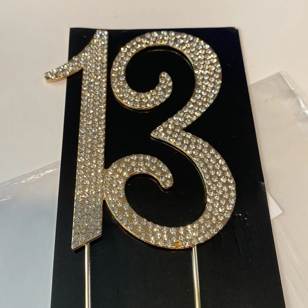 13 Cake Topper - Premium Gold Metal - 13th Birthday Party Sparkly